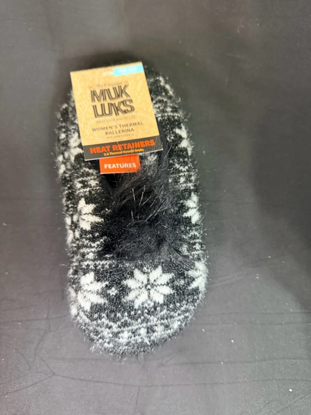 Muk Luks Black‎ & White Knit Ballerina Slipper Socks with Pom